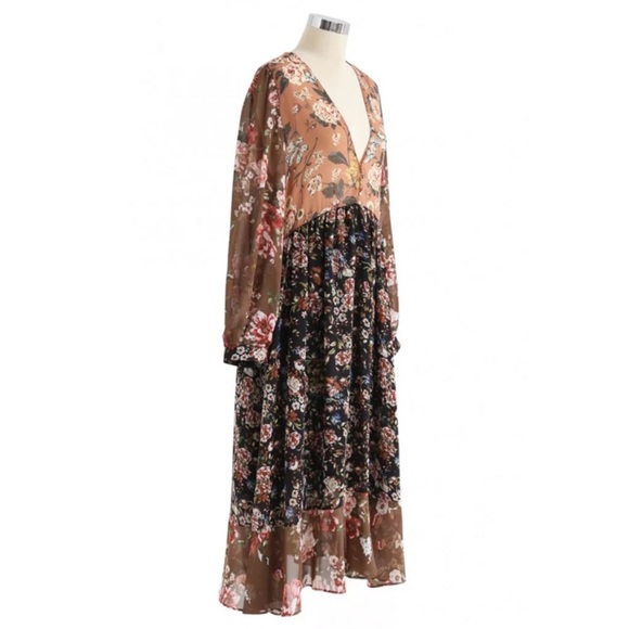 SOLD OUT Bohemian Chiffon Floral Long Sleeve Dress - Picture 2 of 11